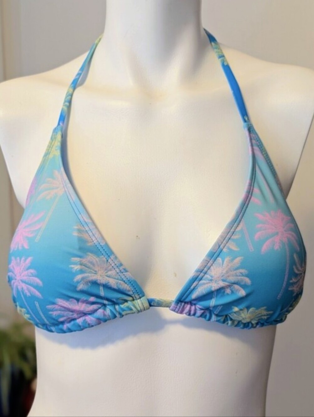 NWOT Bingo Surf Blue Palm-Print Triangle Bikini Top